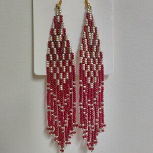 Handcrafted EarringsTraditional Beaded Fringe, Burgundy and Gold